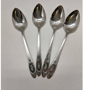 4-Oneida Silver Polonaise Stainless Deluxe Burnished Rose Discontinued Teaspoons